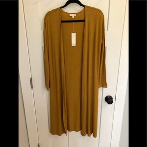 Mustard ribbed long sleeve duster with side slits